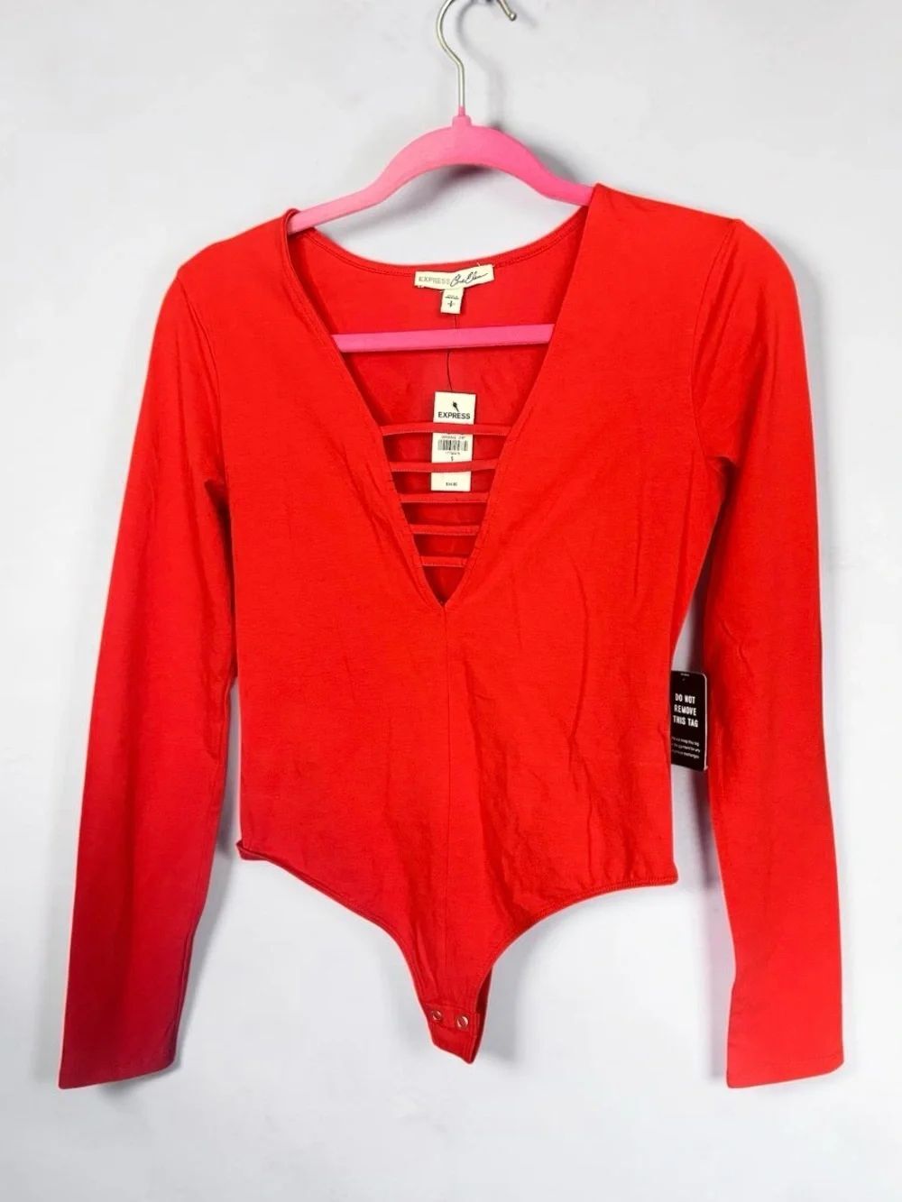 Express one eleven Red Plunge V-Neck Long Sleeve Bodysuit. Size small.